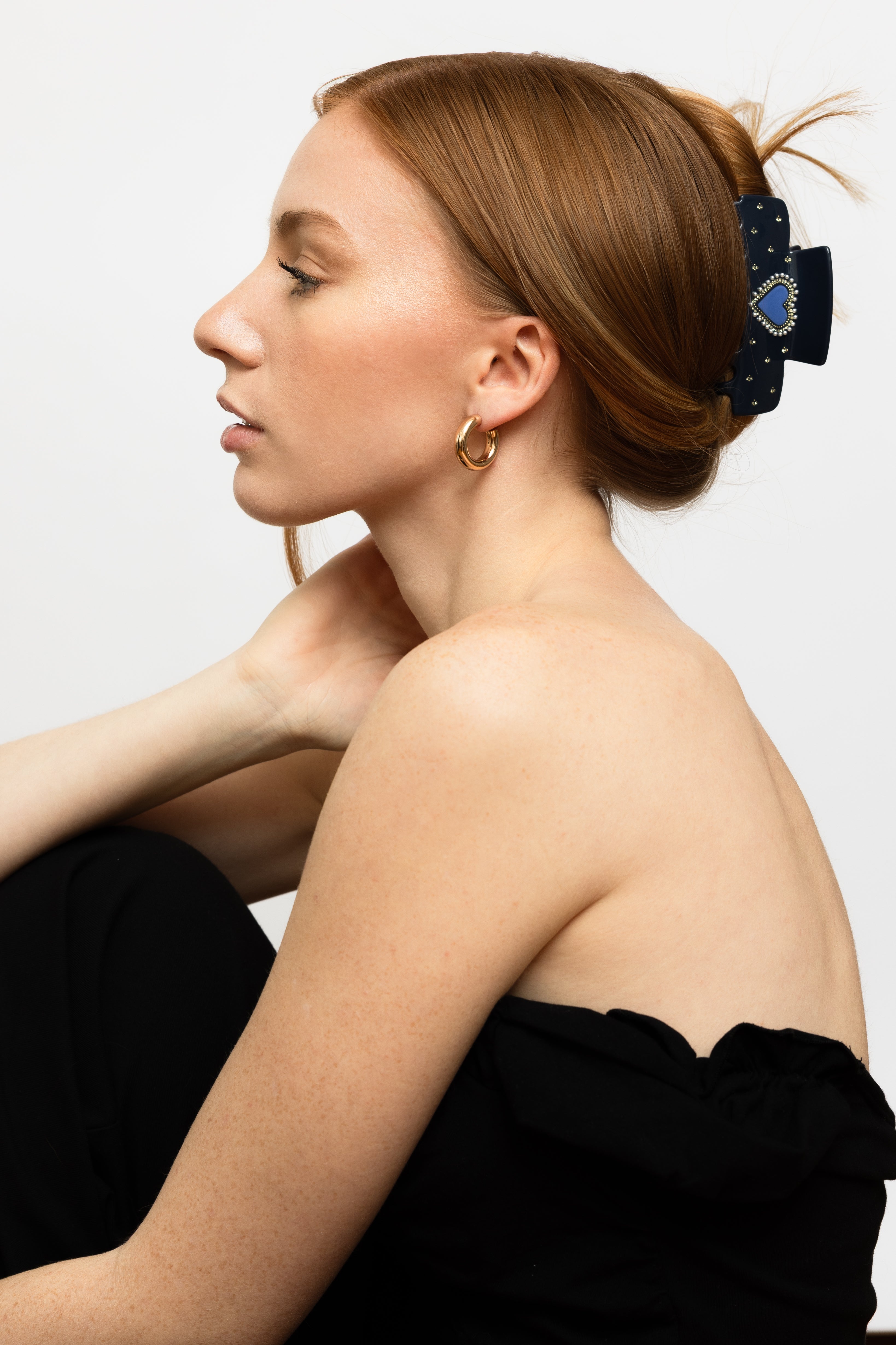 Deep royal blue luxury hair clip with crystal and pearl embellishments.